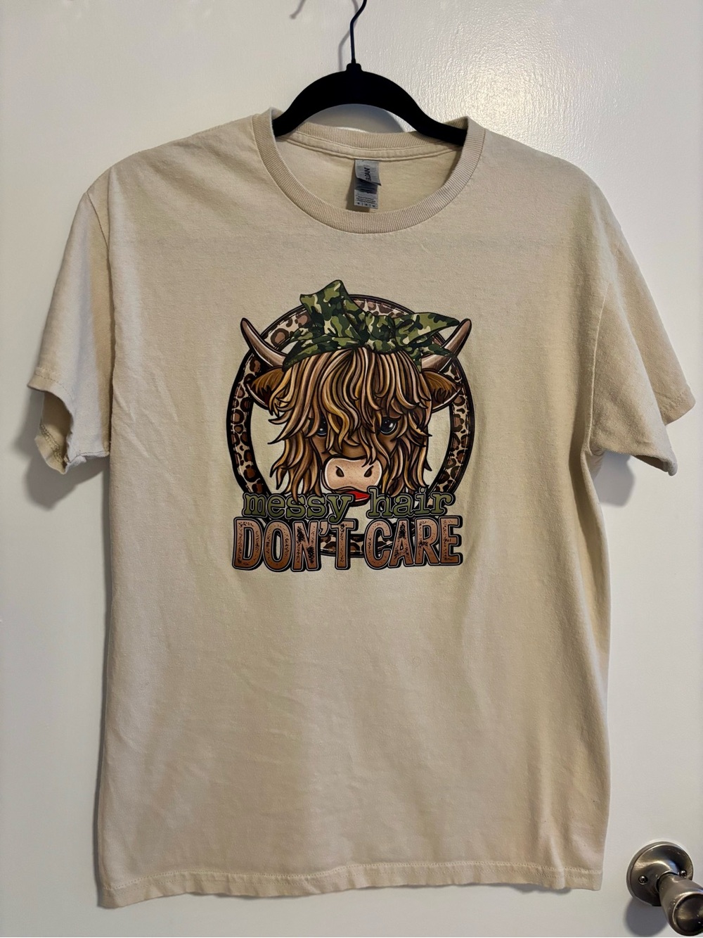 Messy Hair Don't Care Womens’ Graphic Tee - Cream color
